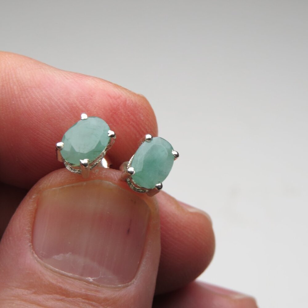 *925 Sterling Silver Genuine Emerald Earring Studs